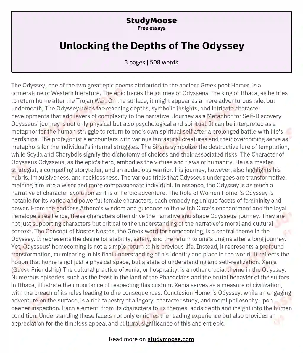 Unlocking the Depths of The Odyssey essay