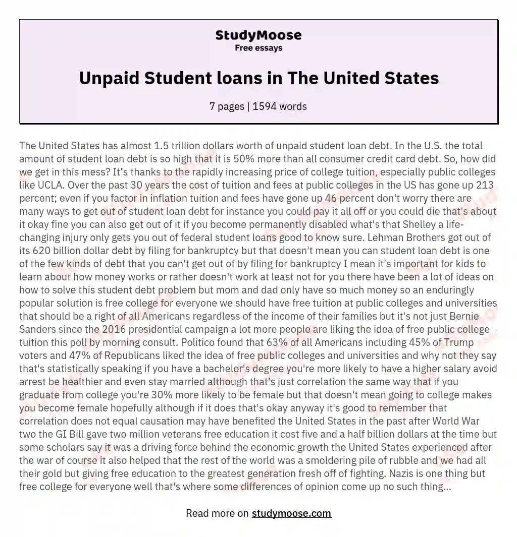Unpaid Student loans in The United States essay