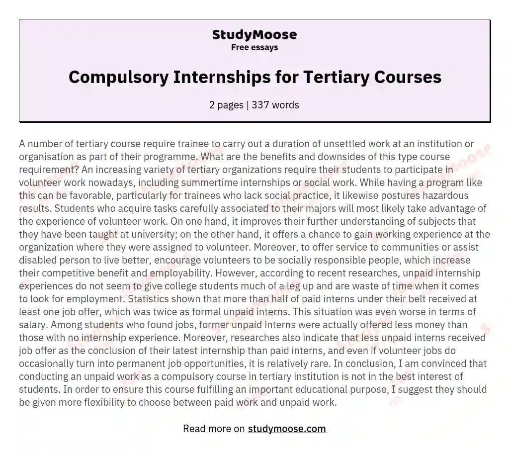 Compulsory Internships for Tertiary Courses