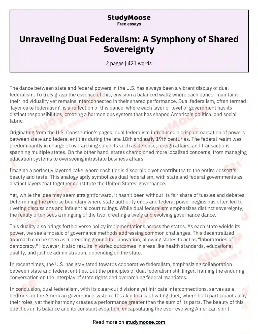 Unraveling Dual Federalism: A Symphony of Shared Sovereignty essay