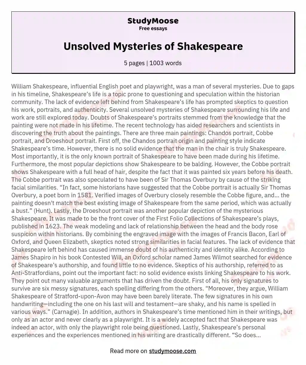 Unsolved Mysteries of Shakespeare