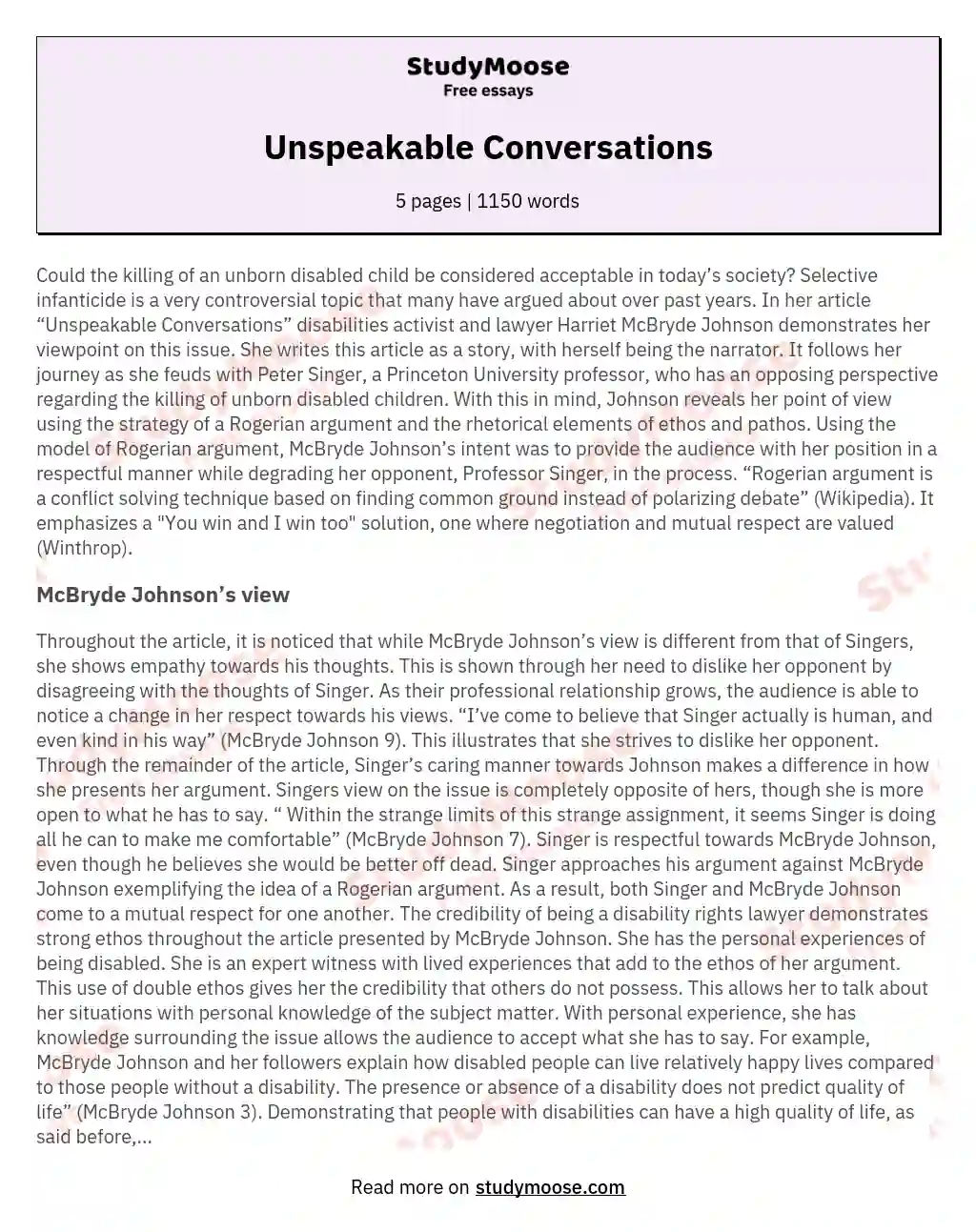 Unspeakable Conversations essay
