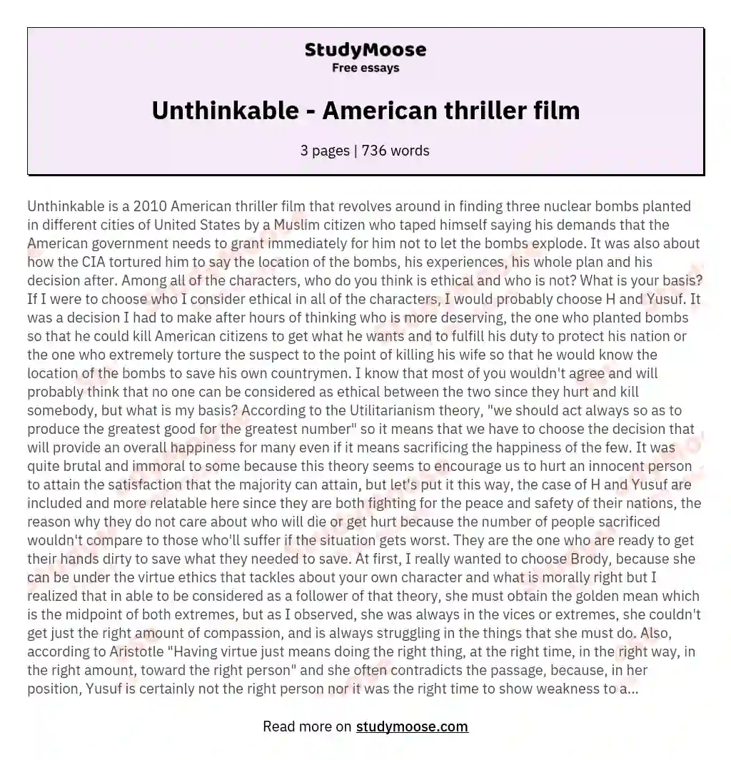 Unthinkable - American thriller film essay