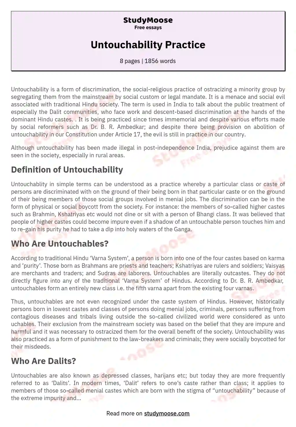 untouchability essay meaning in english