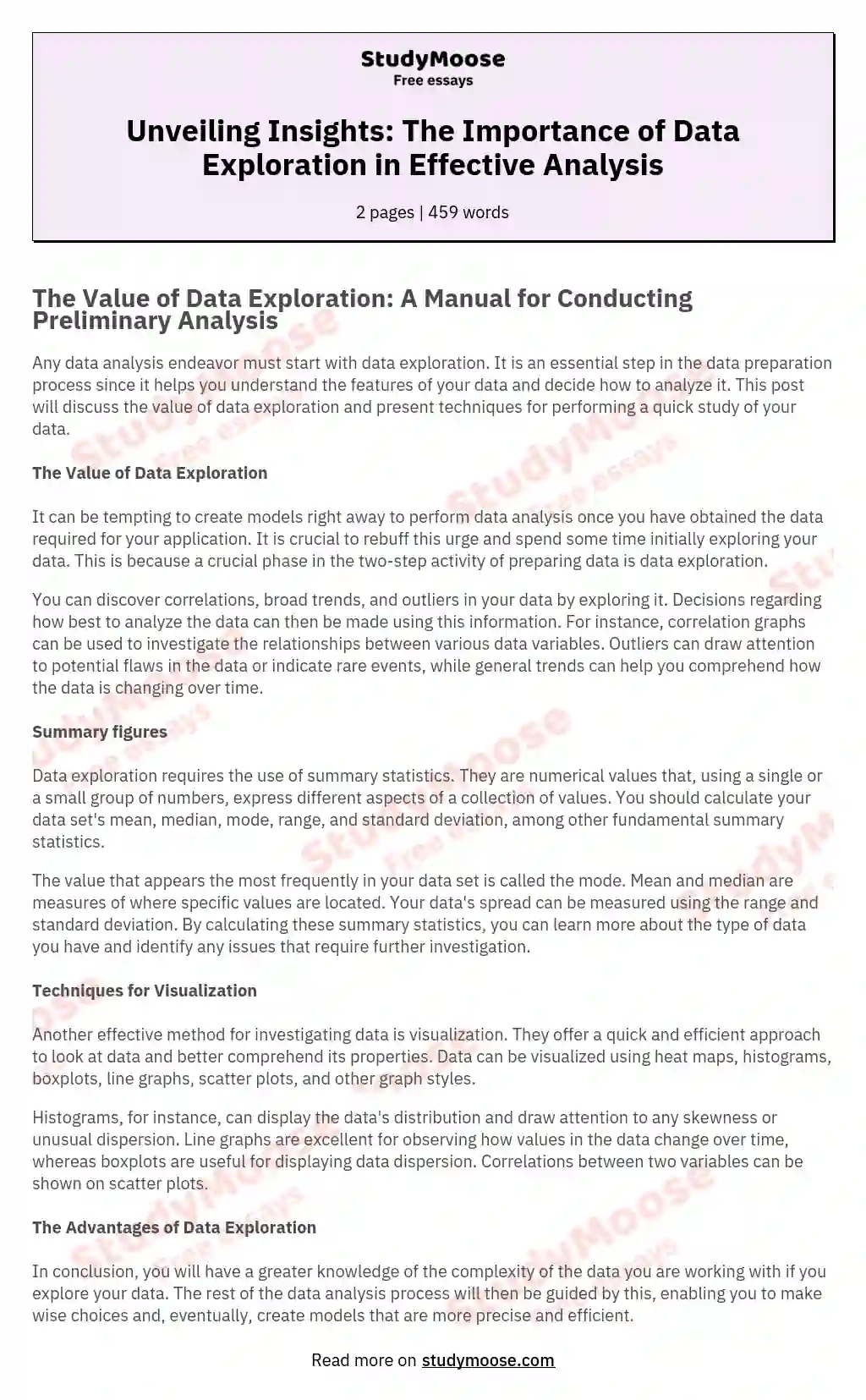 Unveiling Insights: The Importance of Data Exploration in Effective Analysis essay