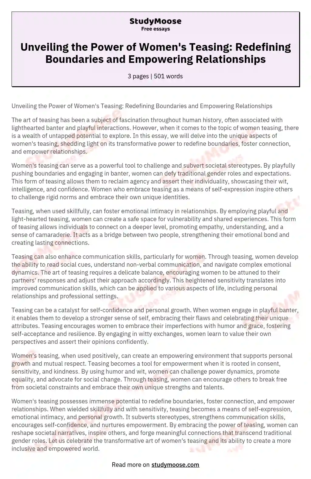 Unveiling the Power of Women's Teasing: Redefining Boundaries and Empowering Relationships essay