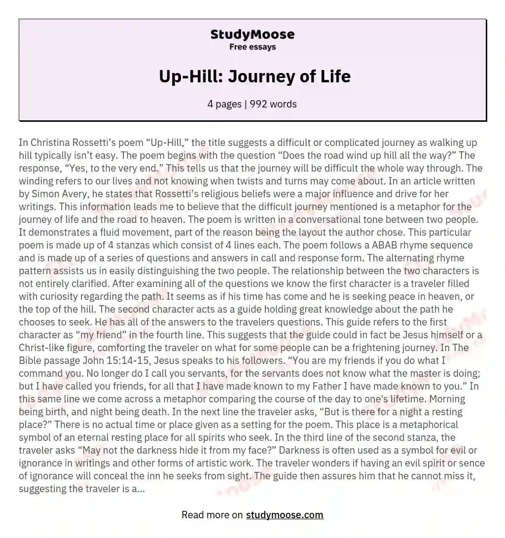  Up-Hill: Journey of Life essay