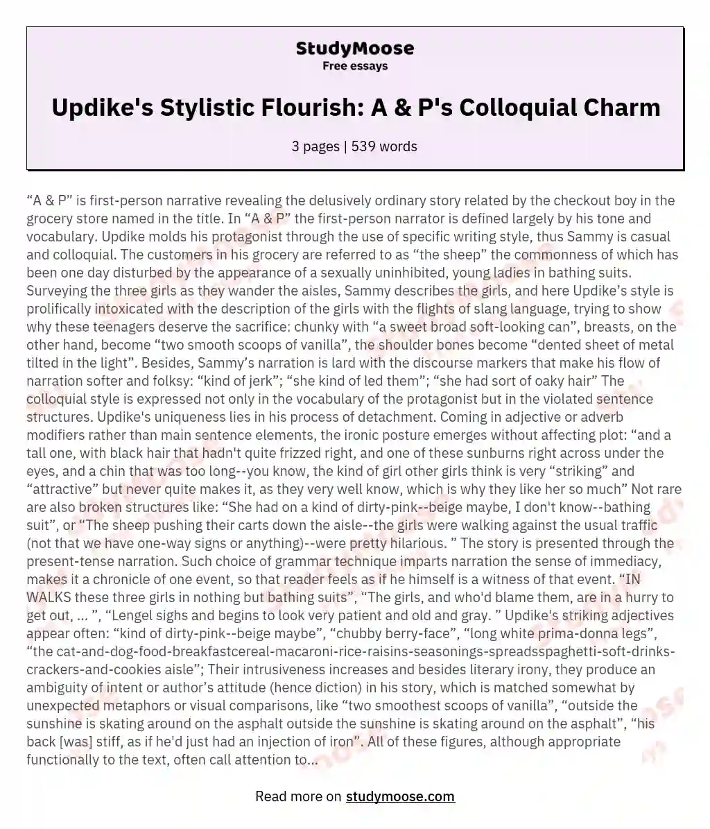 Updike's Stylistic Flourish: A & P's Colloquial Charm essay