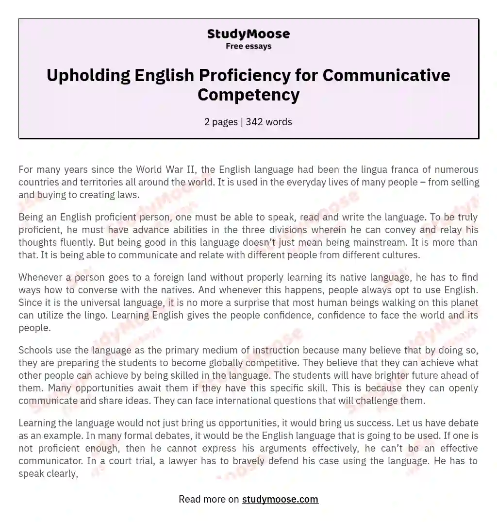 Upholding English Proficiency for Communicative Competency