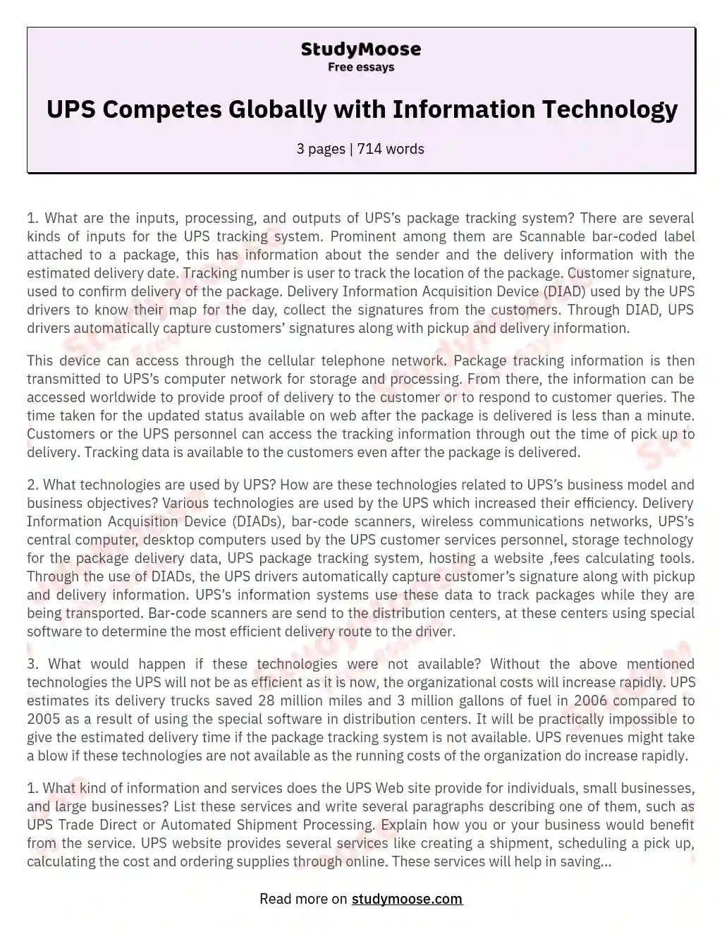 UPS Competes Globally with Information Technology essay