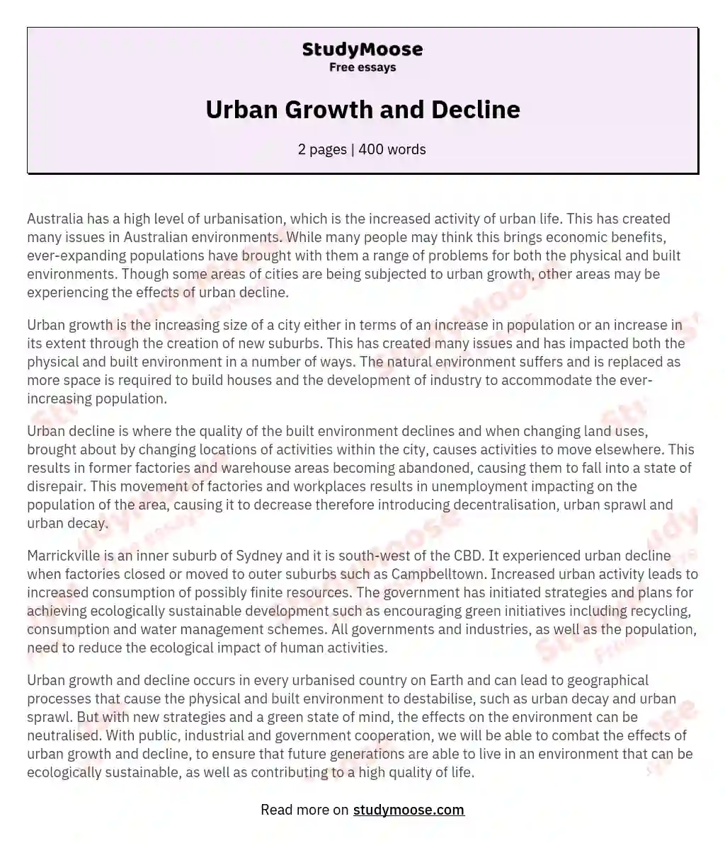 Urban Growth and Decline essay