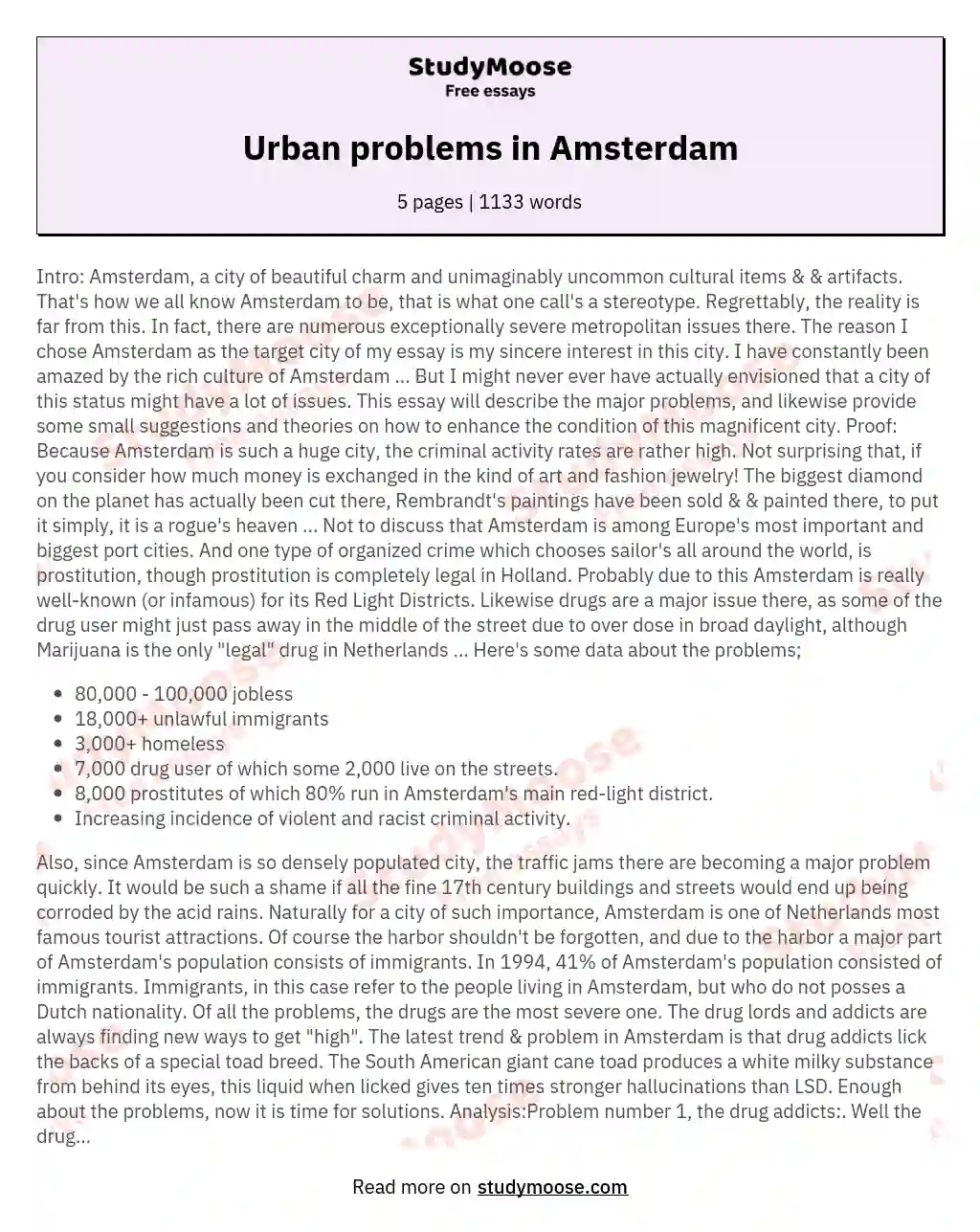 Urban problems in Amsterdam essay