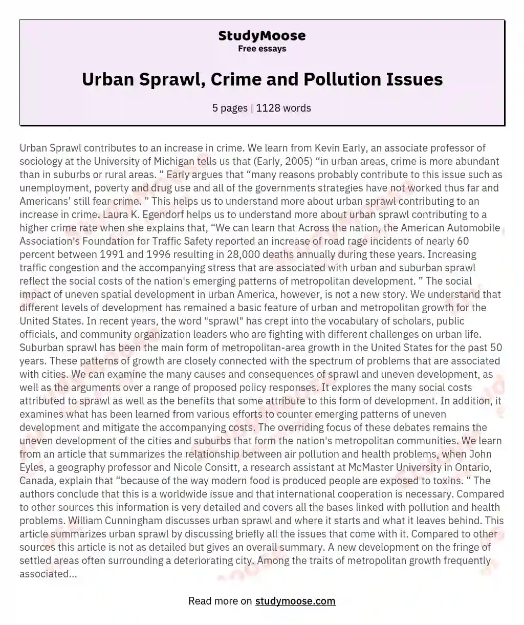 Urban Sprawl, Crime and Pollution Issues essay