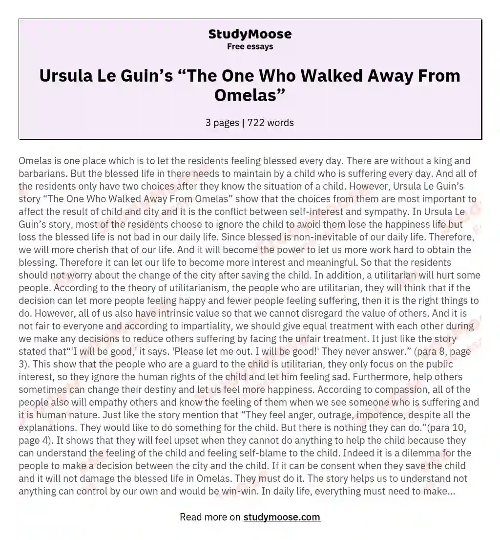 Ursula Le Guin’s “The One Who Walked Away From Omelas” essay