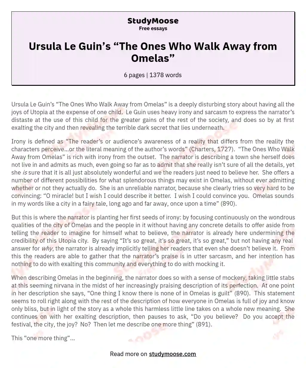 Ursula Le Guin’s “The Ones Who Walk Away from Omelas” essay