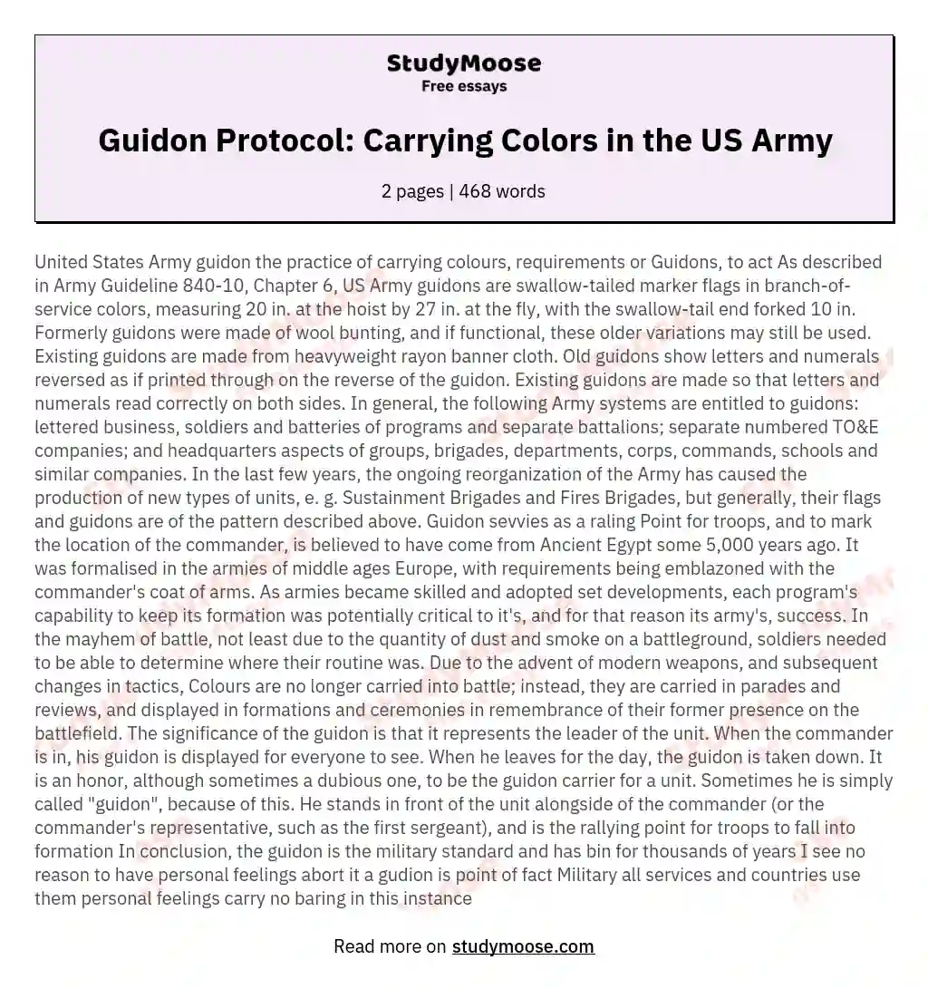 Guidon Protocol: Carrying Colors in the US Army essay