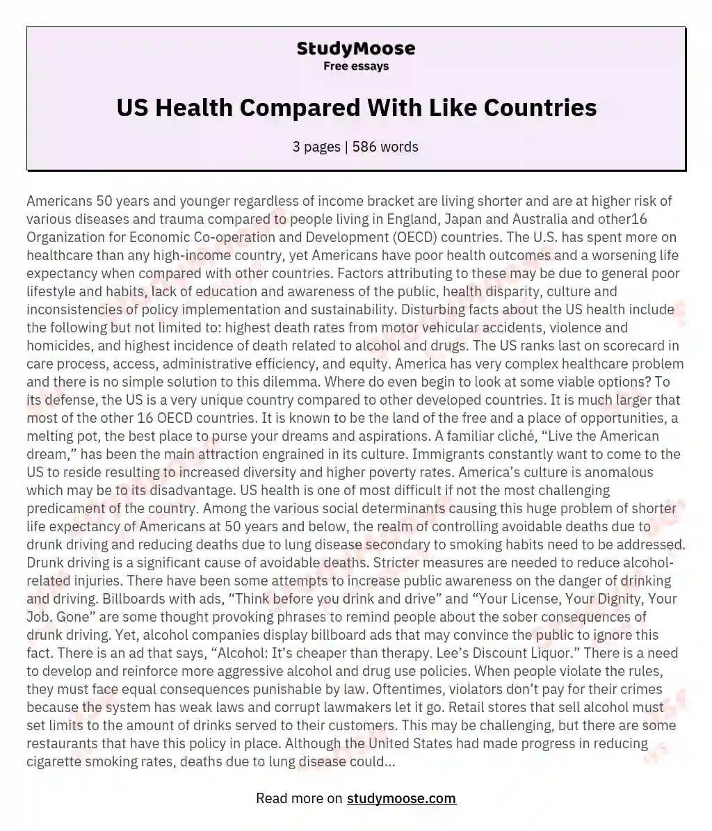 US Health Compared With Like Countries essay