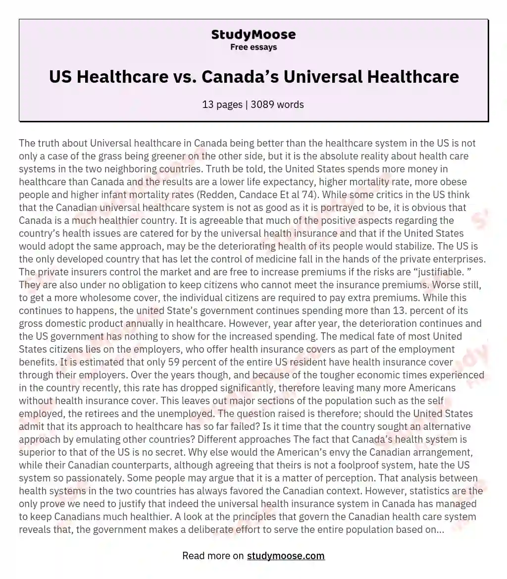 US Healthcare vs. Canada’s Universal Healthcare