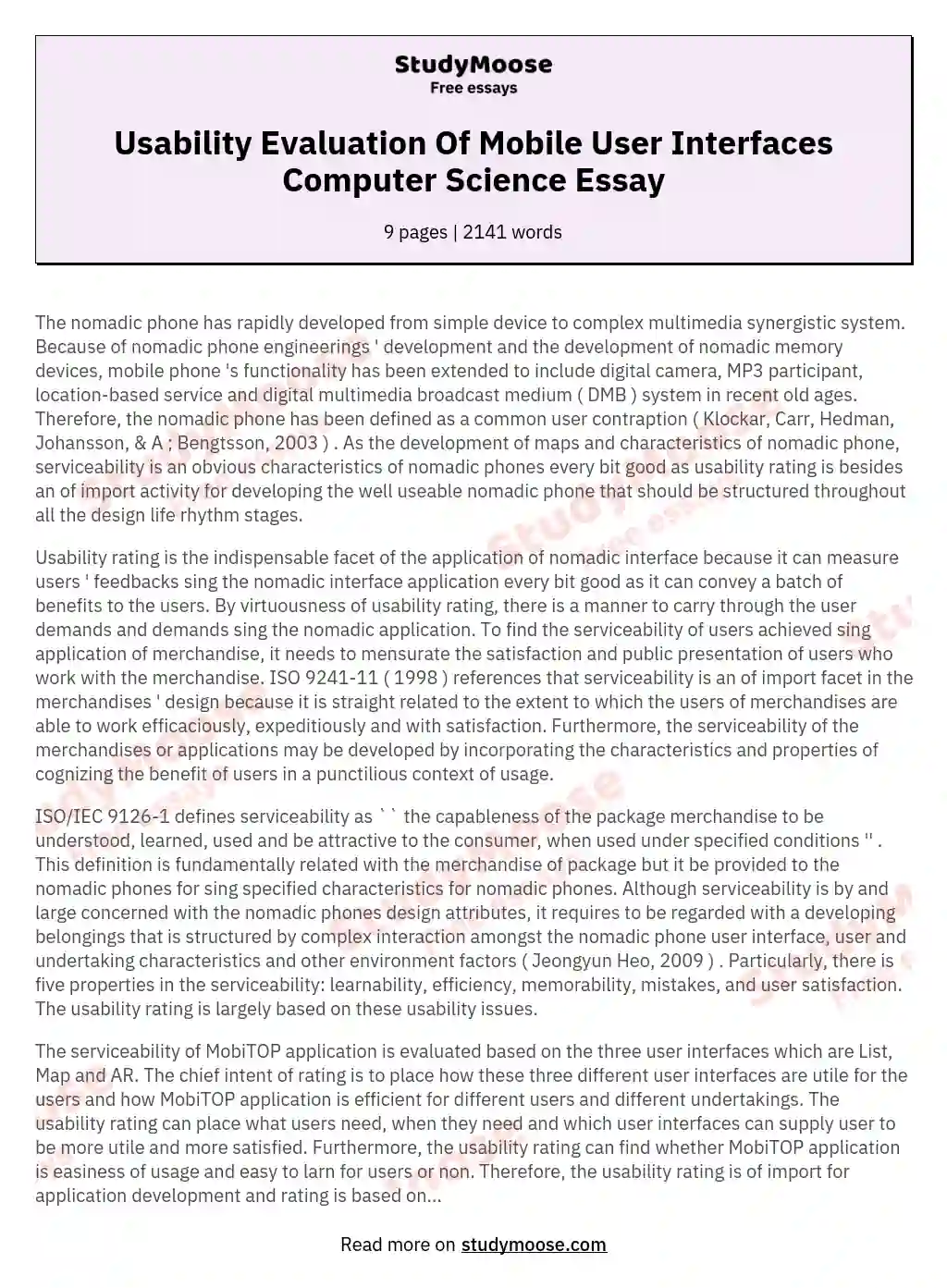 Usability Evaluation Of Mobile User Interfaces Computer Science Essay essay