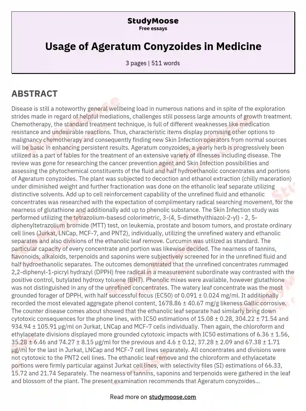 Usage of Ageratum Conyzoides in Medicine essay