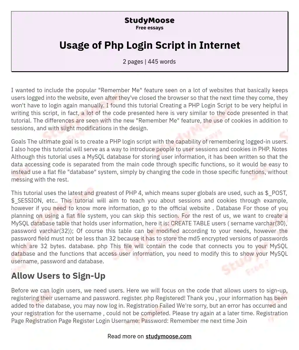 Usage of Php Login Script in Internet