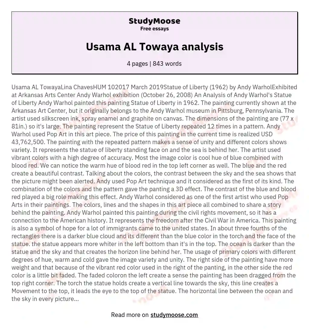 Usama AL Towaya analysis essay