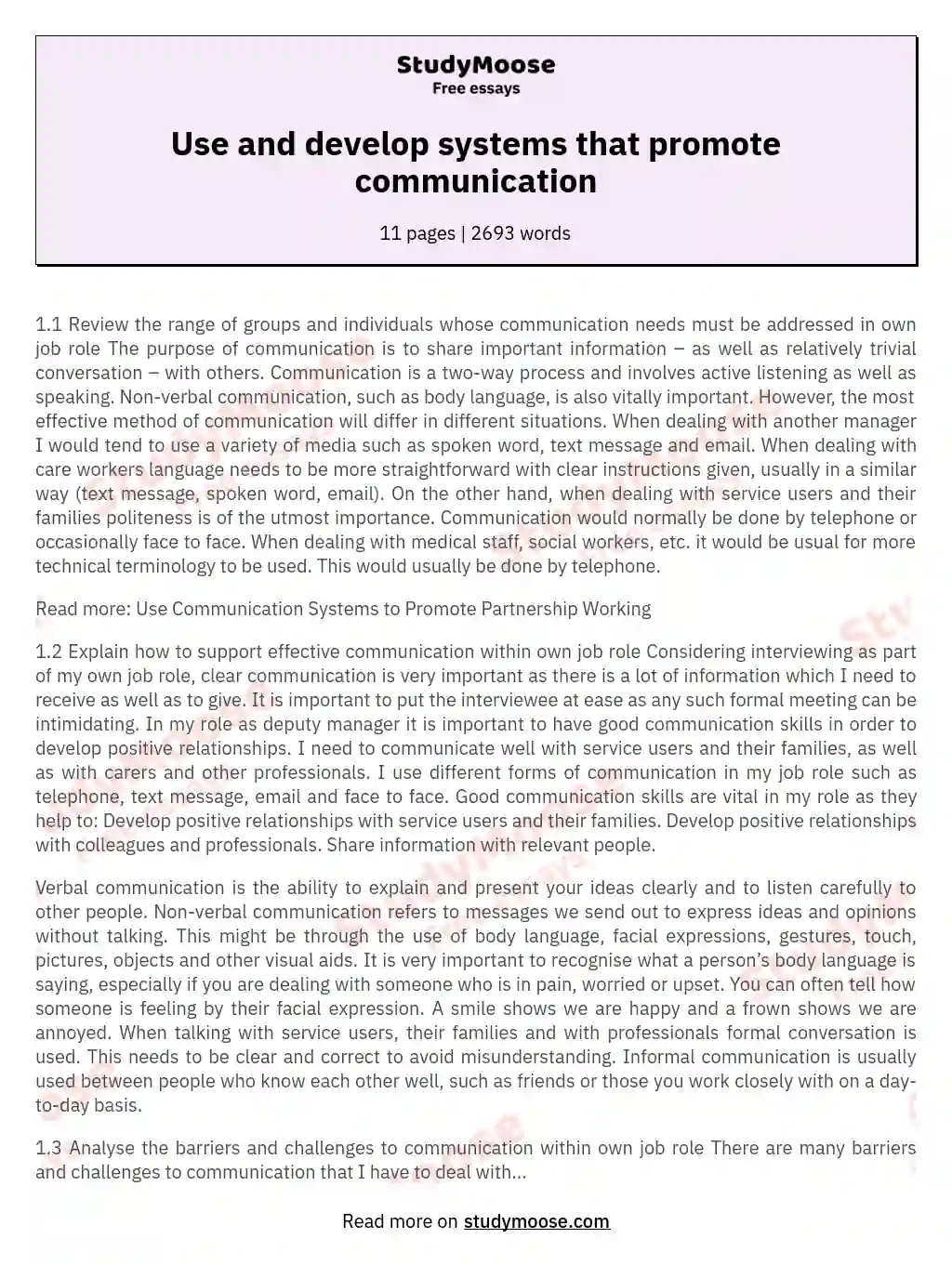 Use and develop systems that promote communication essay