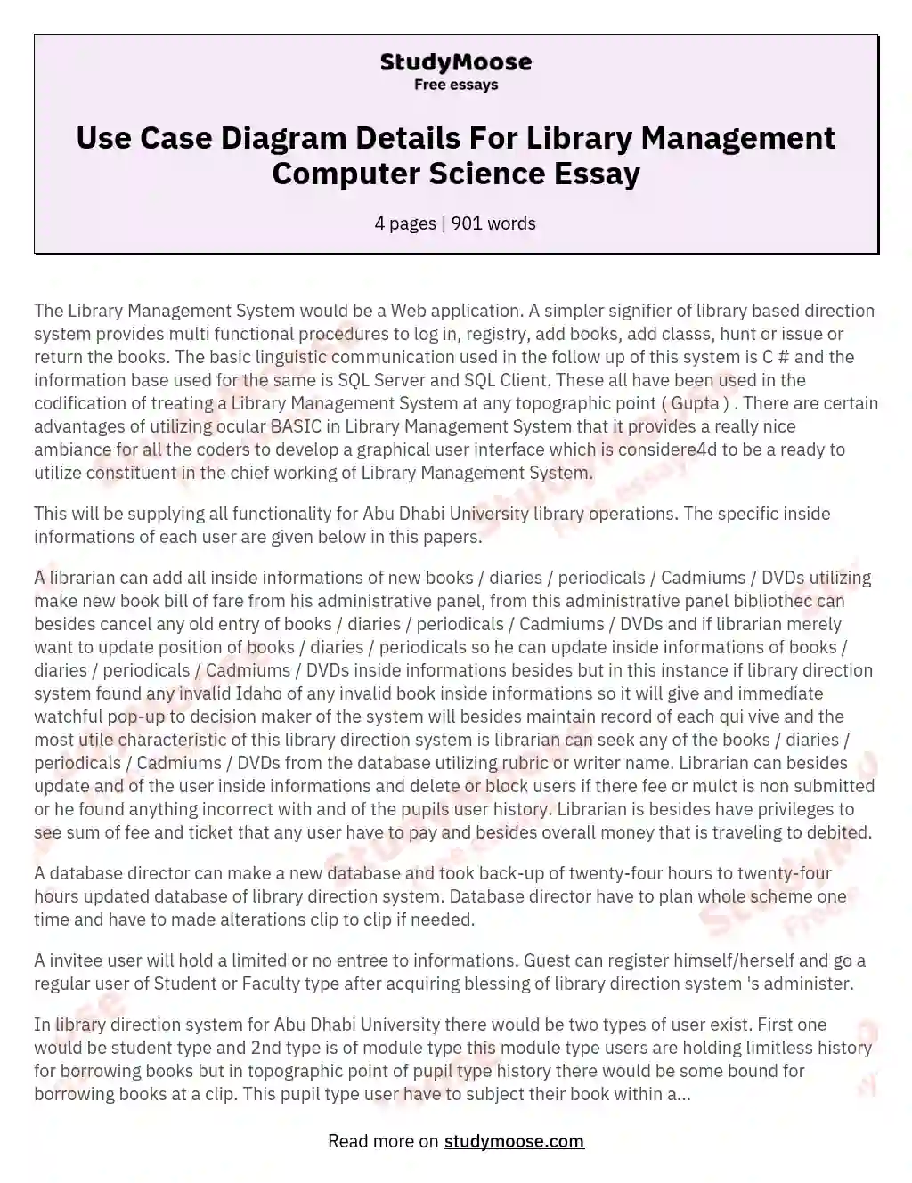 Use Case Diagram Details For Library Management Computer Science Essay essay