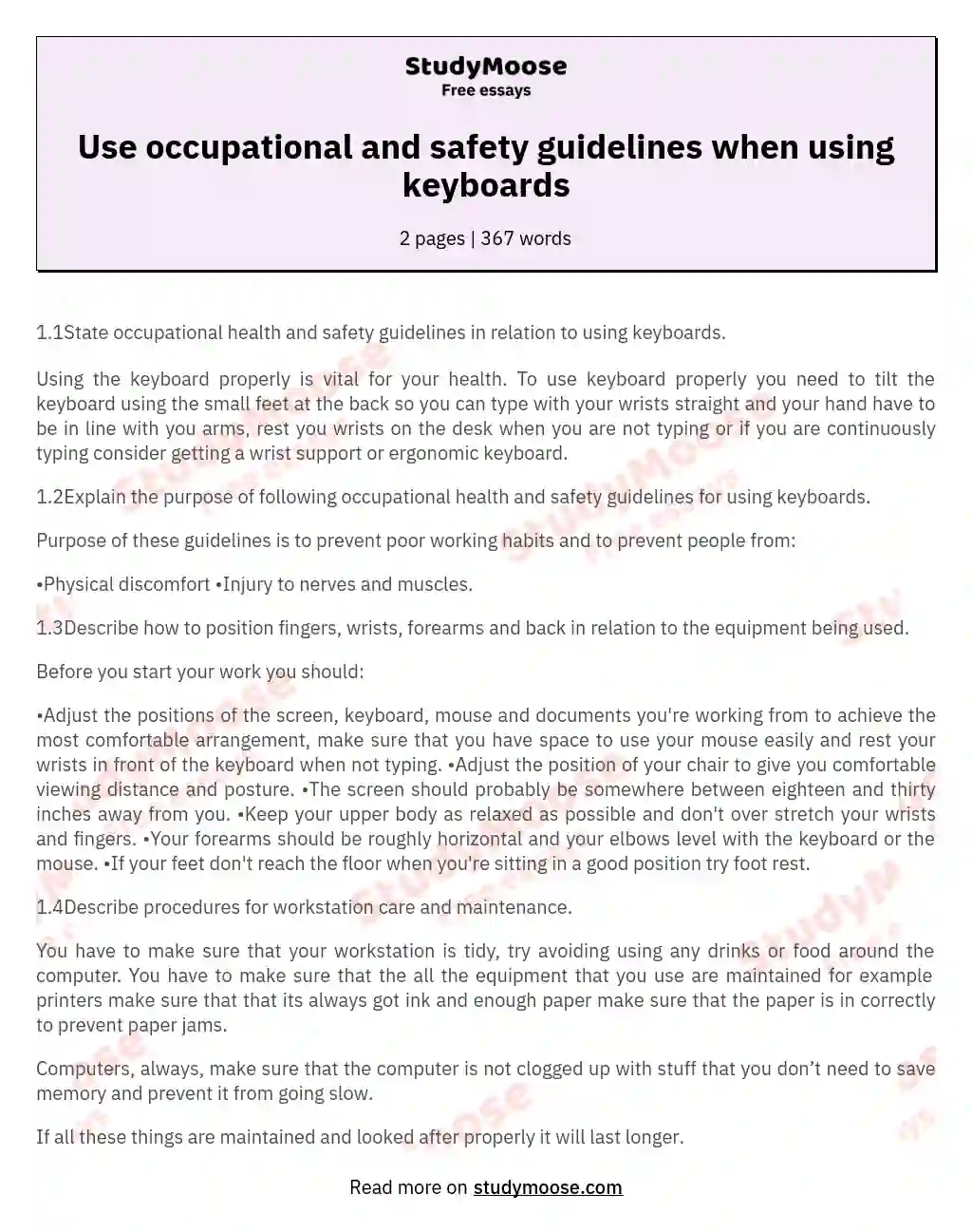 Use occupational and safety guidelines when using keyboards essay
