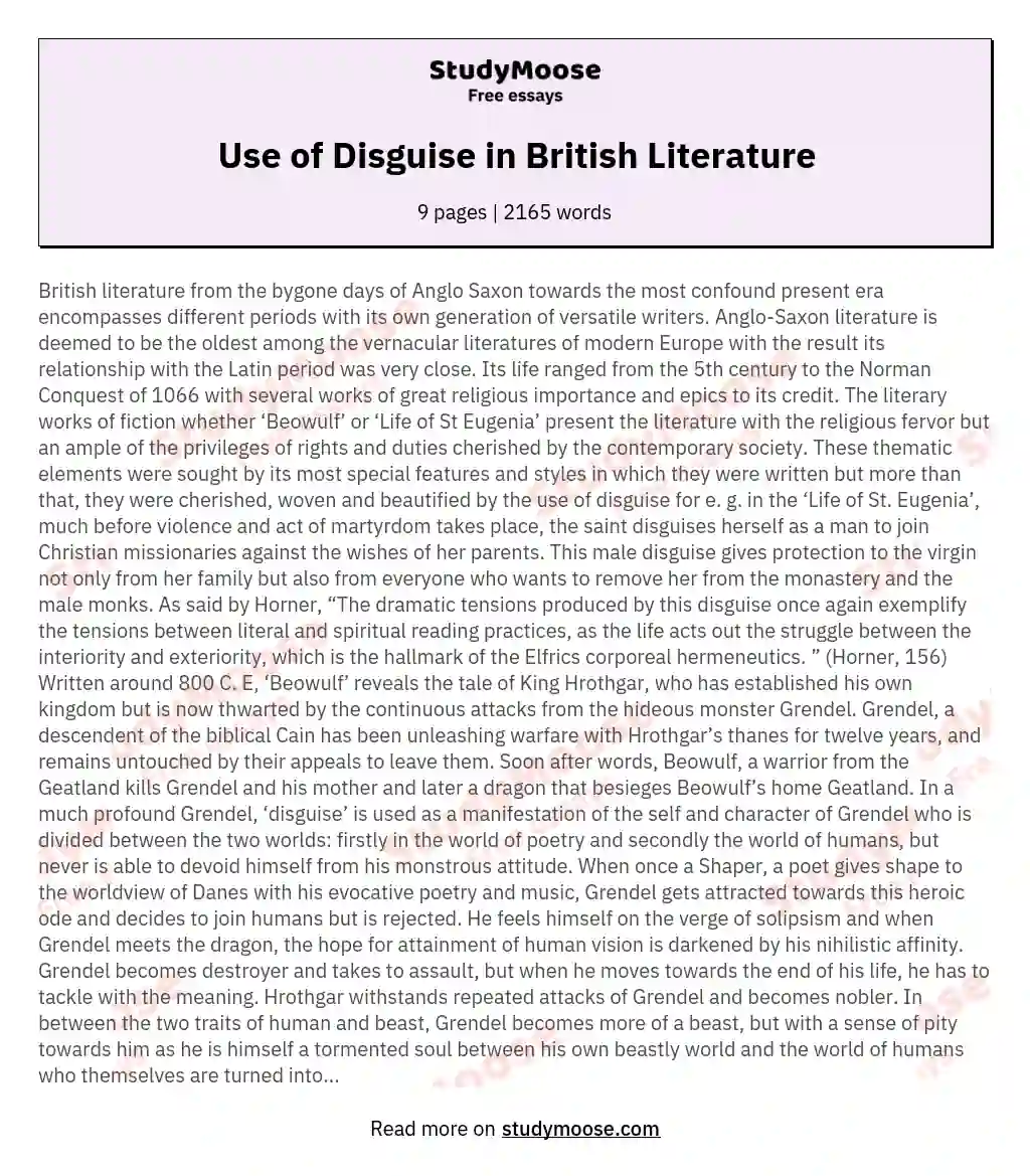 Use of Disguise in British Literature essay
