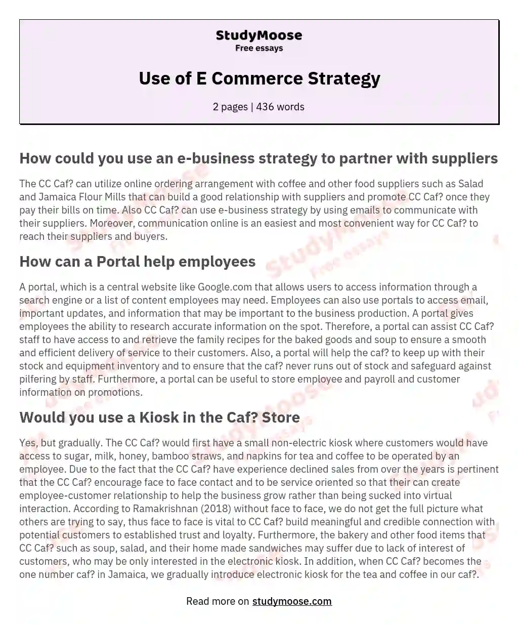 Use of E Commerce Strategy essay