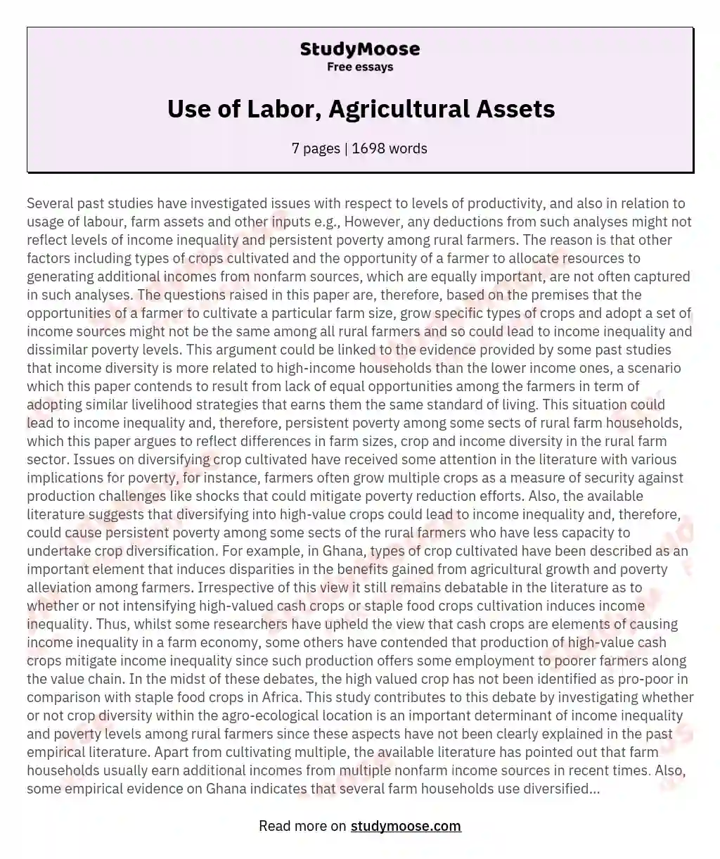 Use of Labor, Agricultural Assets essay