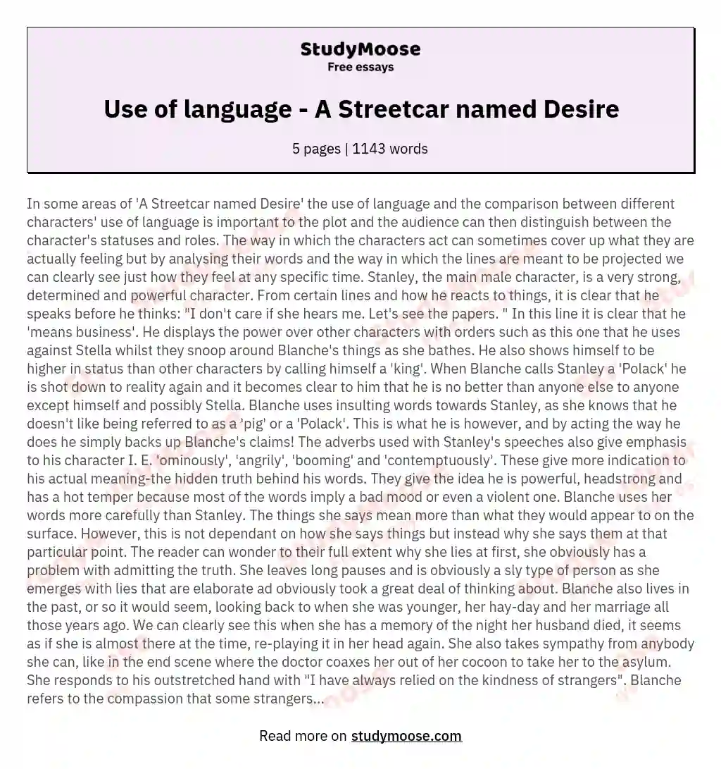 Use of language - A Streetcar named Desire essay