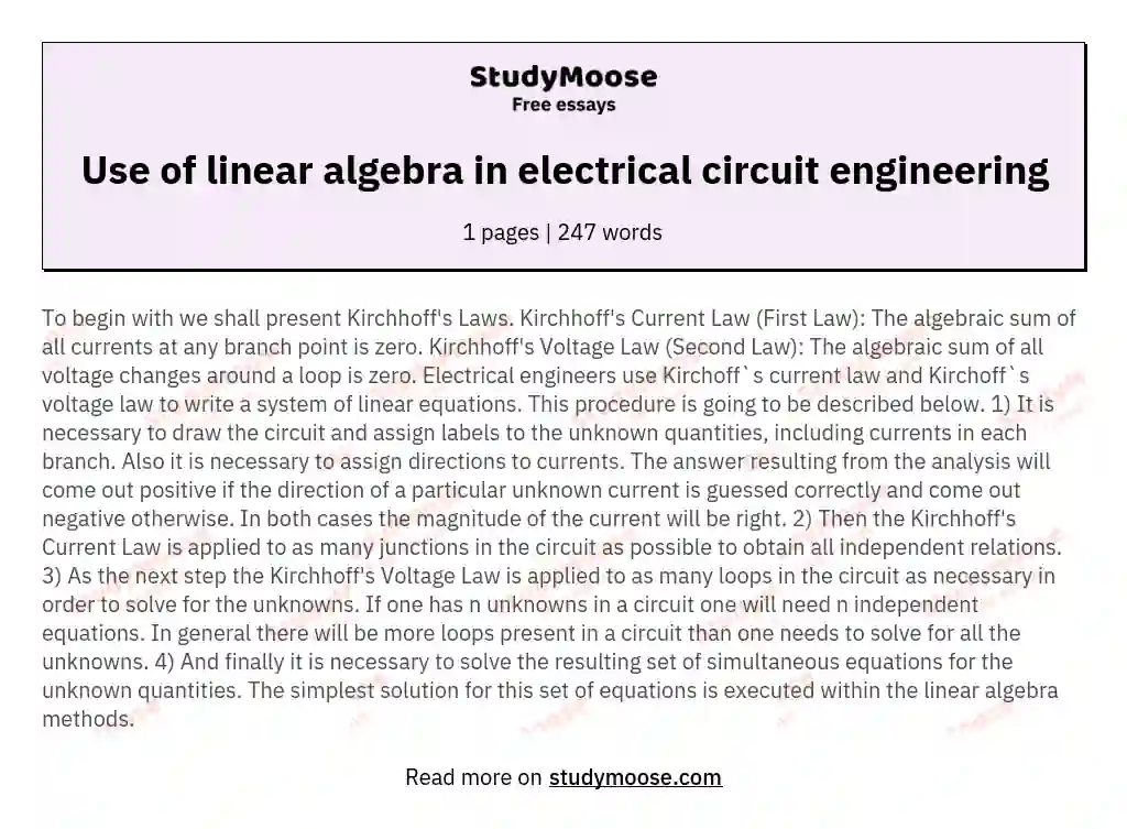 Use of linear algebra in electrical circuit engineering