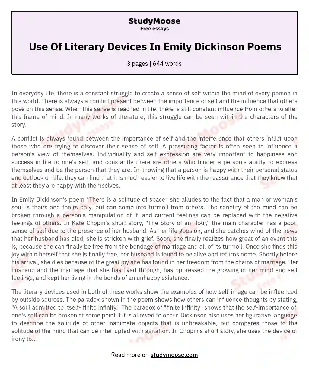 Use Of Literary Devices In Emily Dickinson Poems