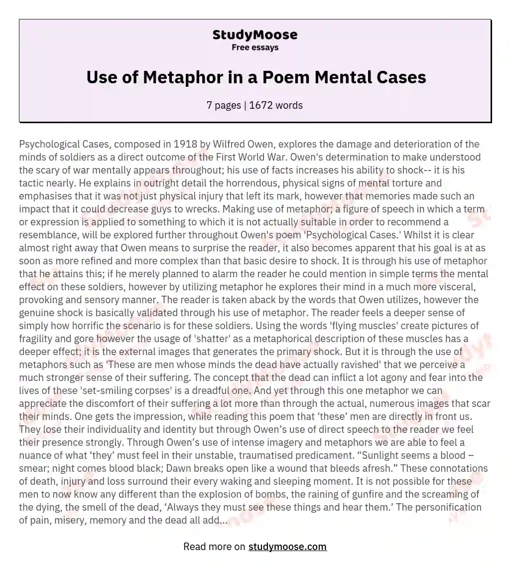 Use of Metaphor in a Poem Mental Cases essay