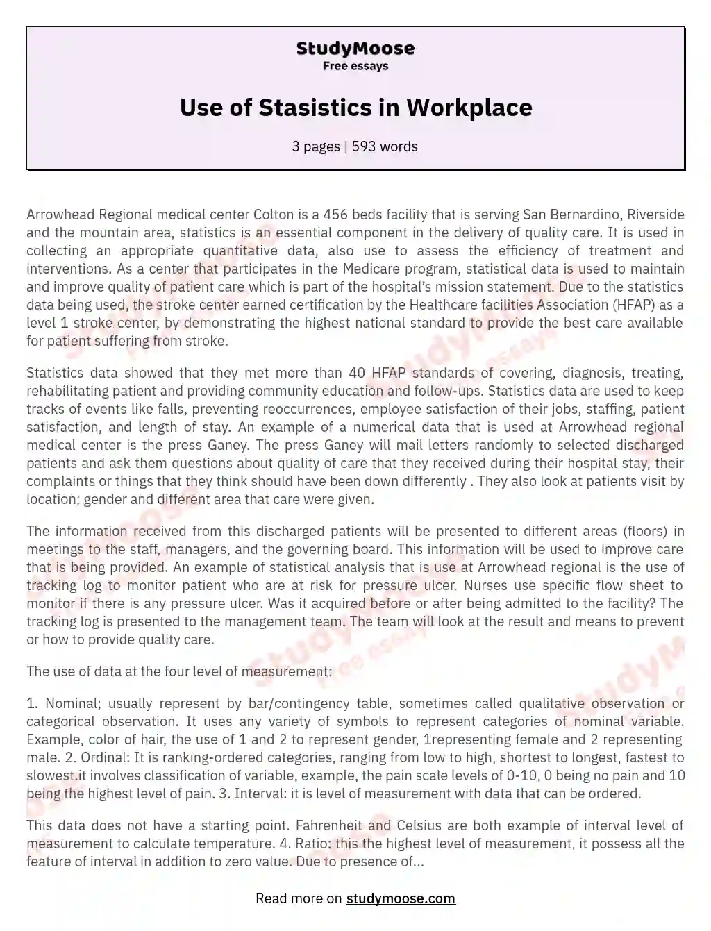 Use of Stasistics in Workplace essay