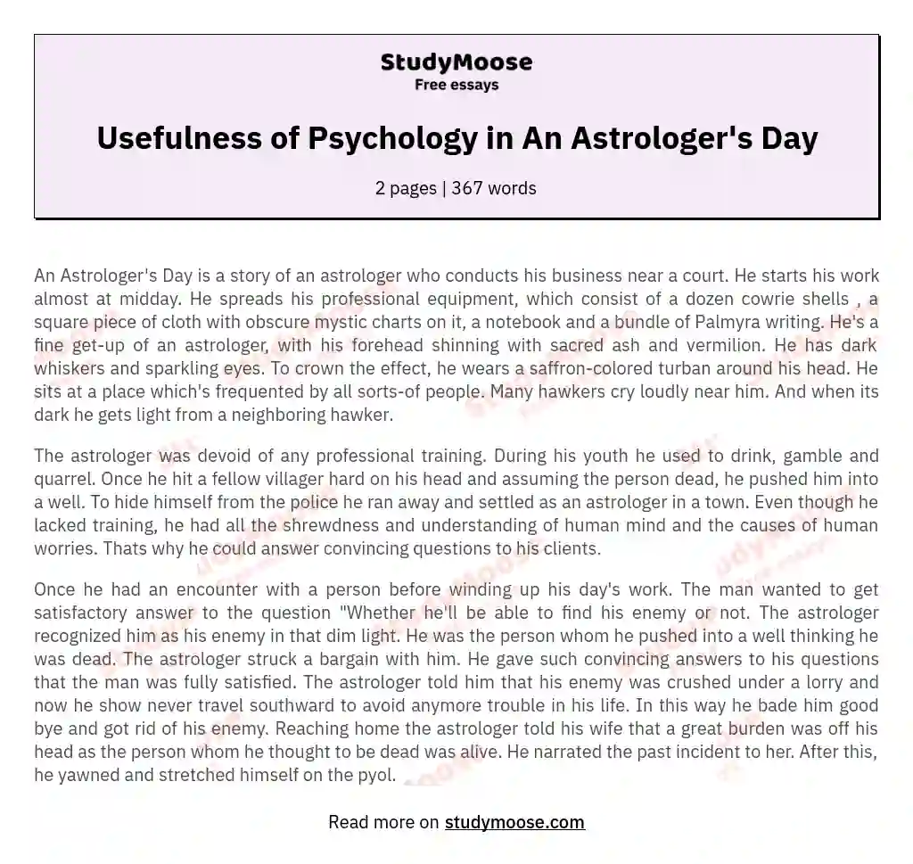 Usefulness of Psychology in An Astrologer's Day