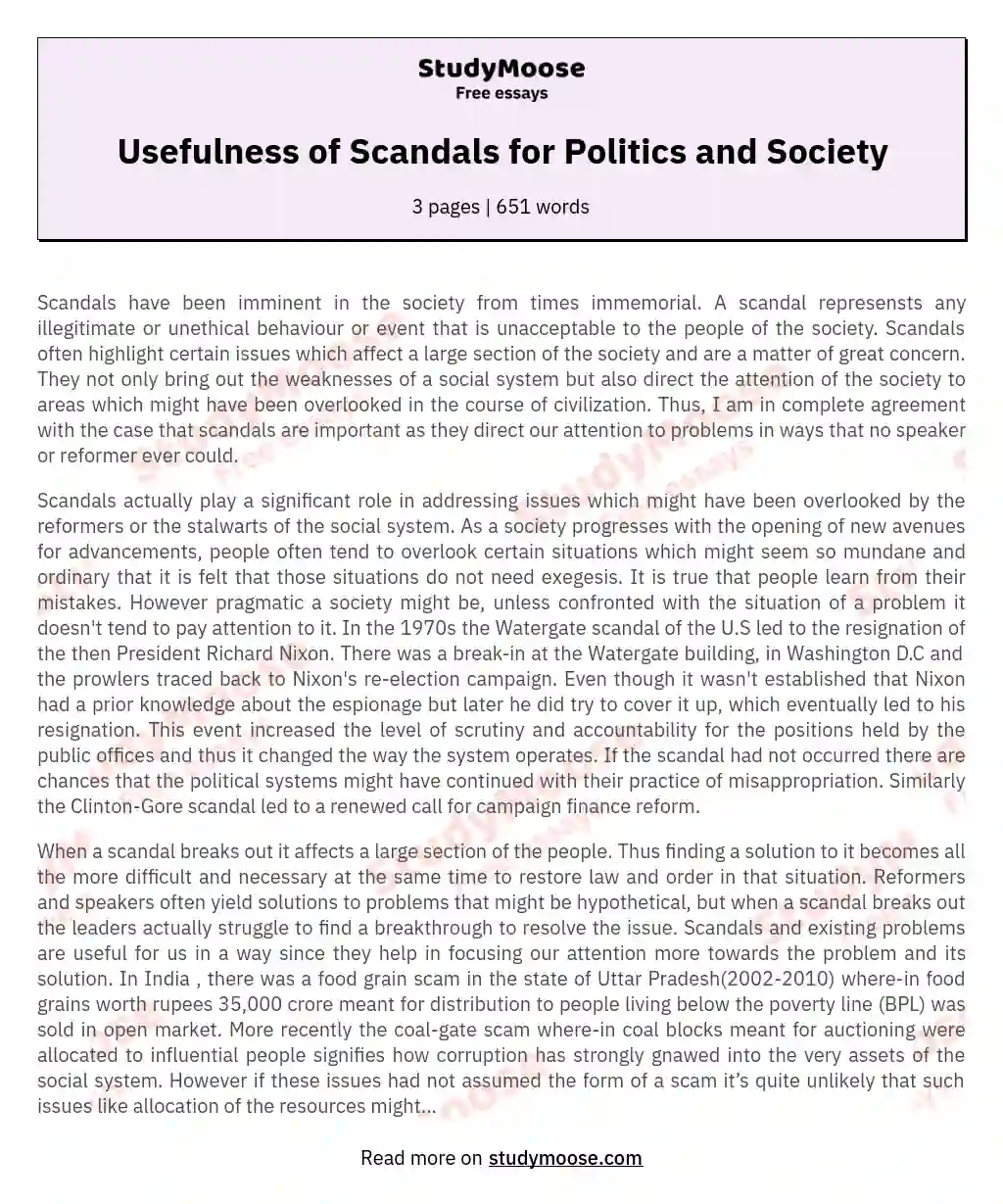 Usefulness of Scandals for Politics and Society