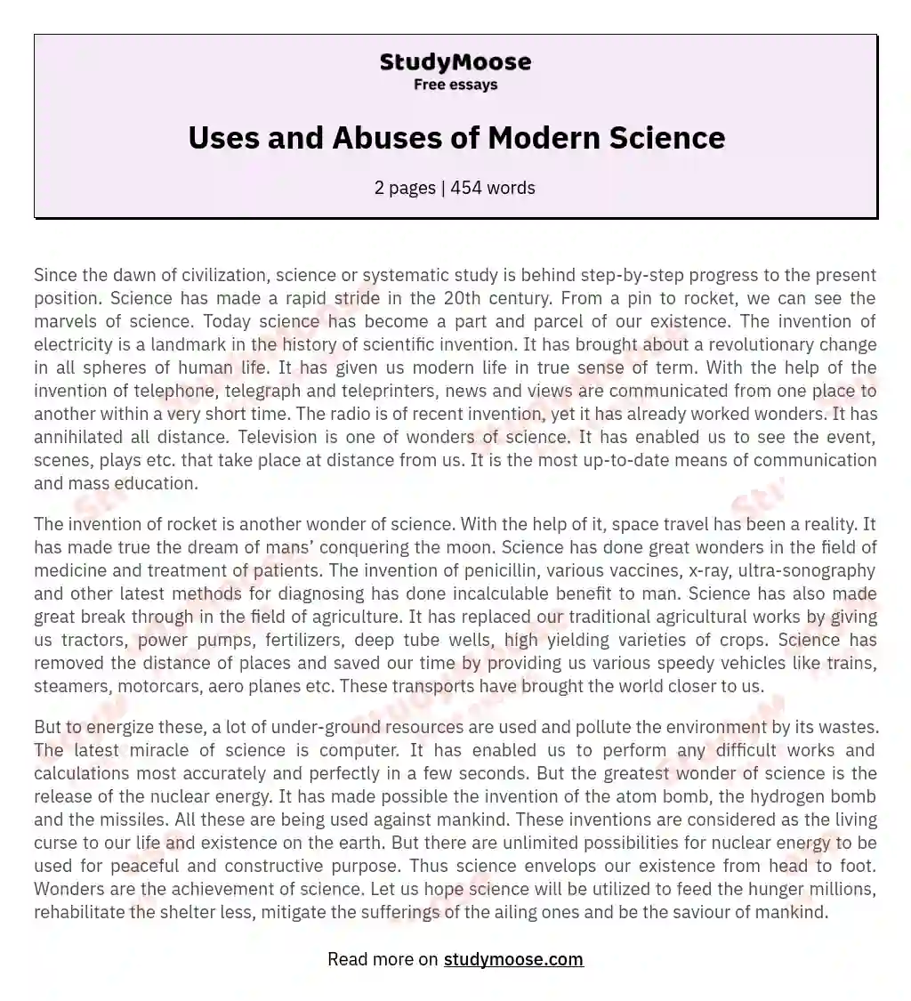 Uses and Abuses of Modern Science essay