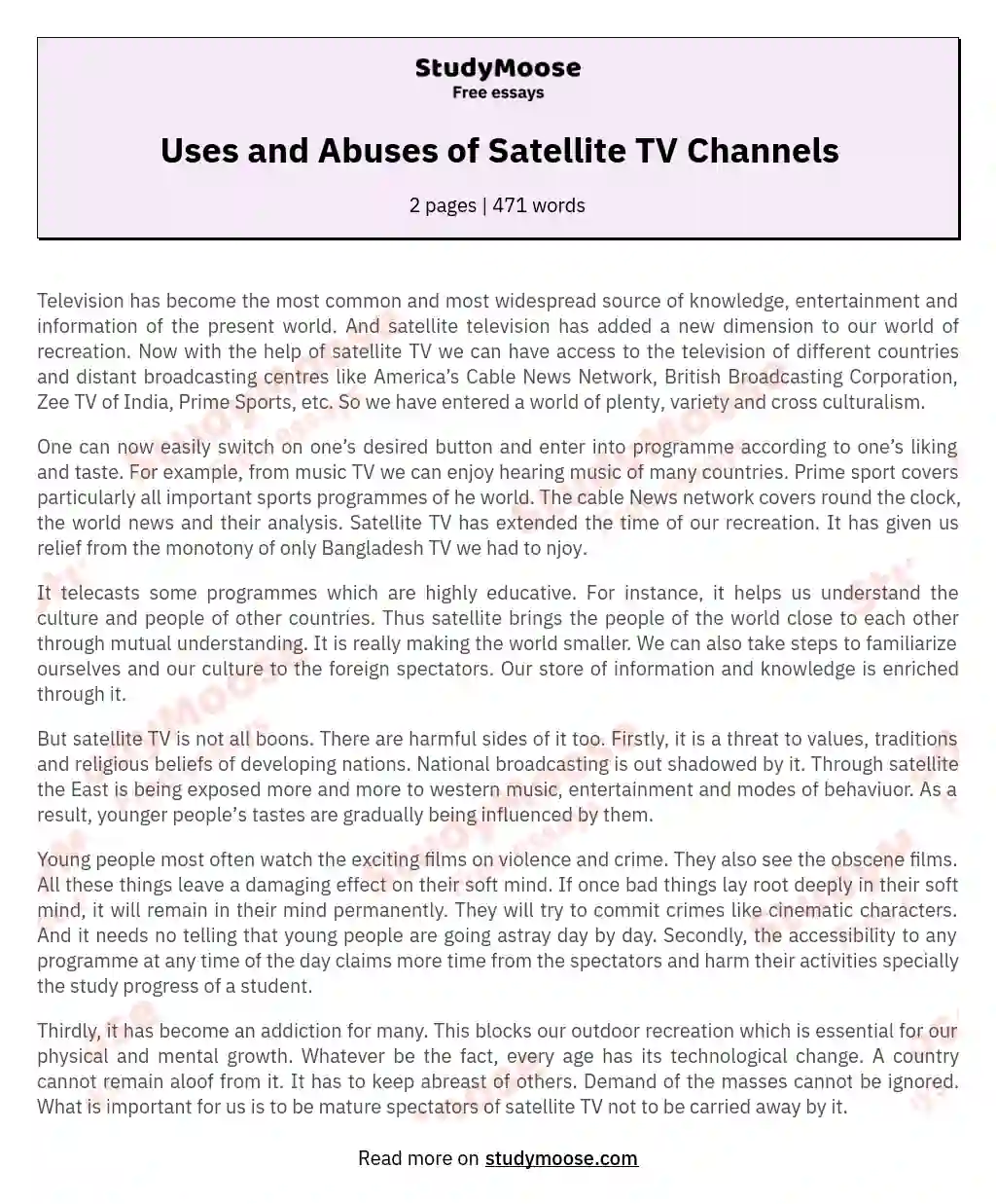 Uses and Abuses of Satellite TV Channels essay