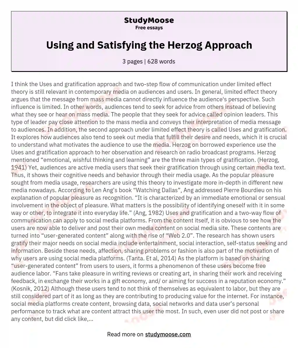 Using and Satisfying the Herzog Approach essay