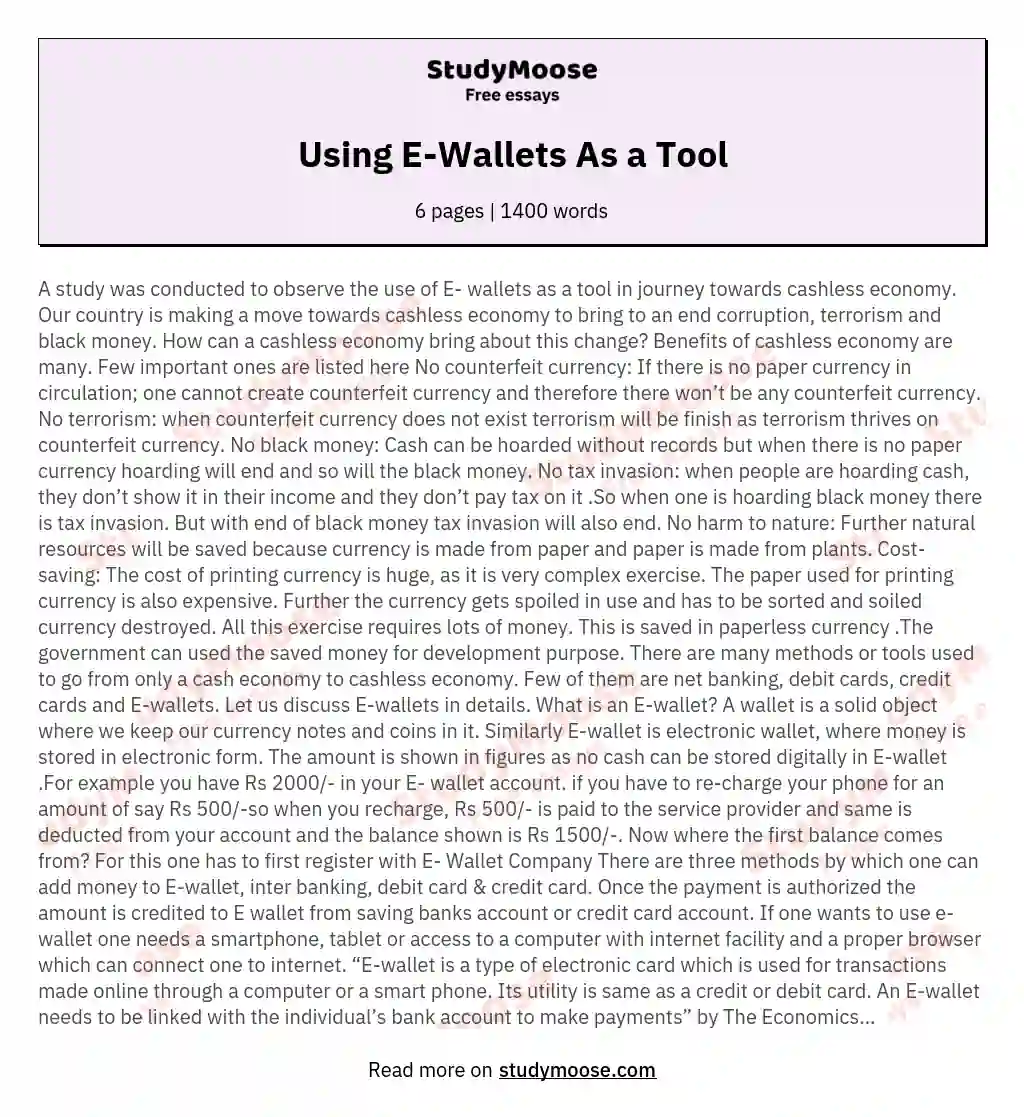 Using E-Wallets As a Tool essay