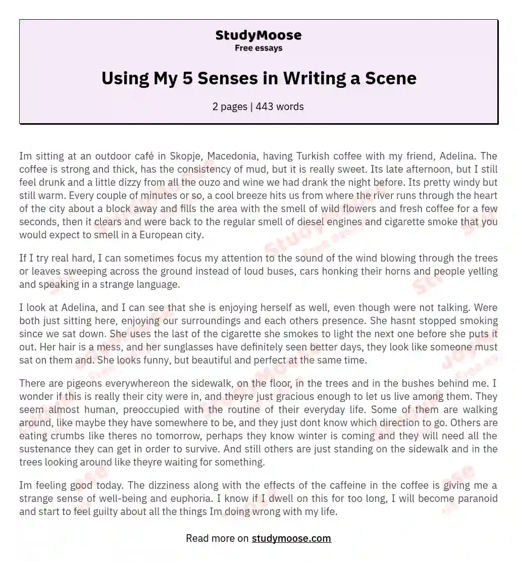 Using My 5 Senses in Writing a Scene