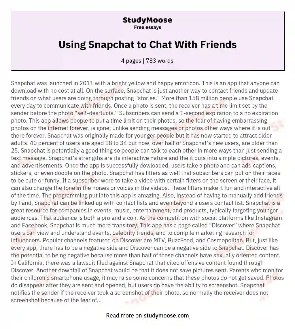 Using Snapchat to Chat With Friends essay