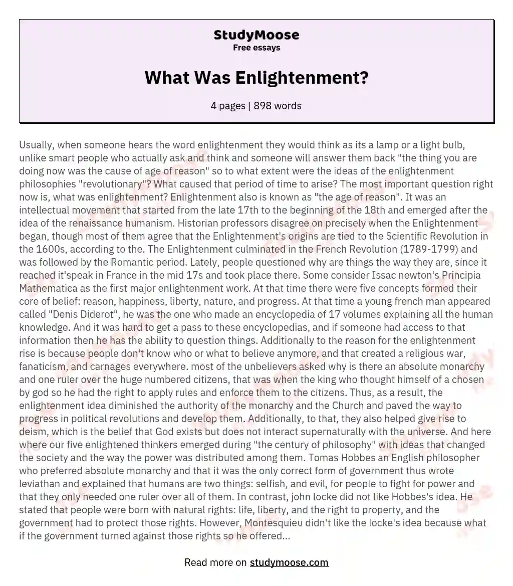 What Was Enlightenment? essay