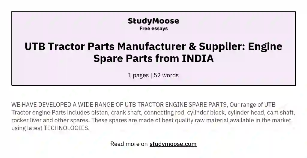 UTB TRACTOR Parts Manufacturer, UTB Tractor Engine Spare Parts Supplier from INDIA