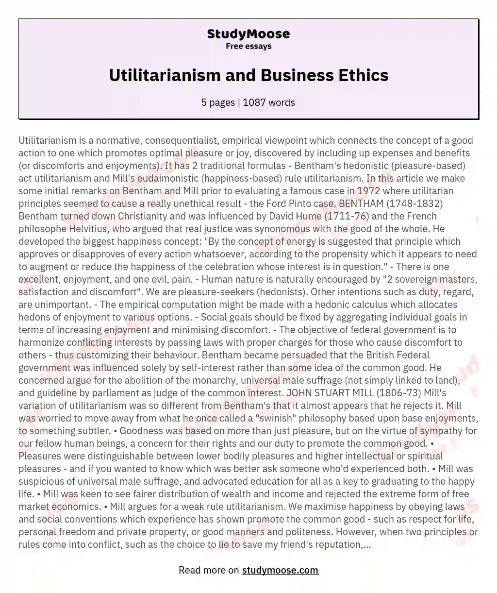 Utilitarianism and Business Ethics