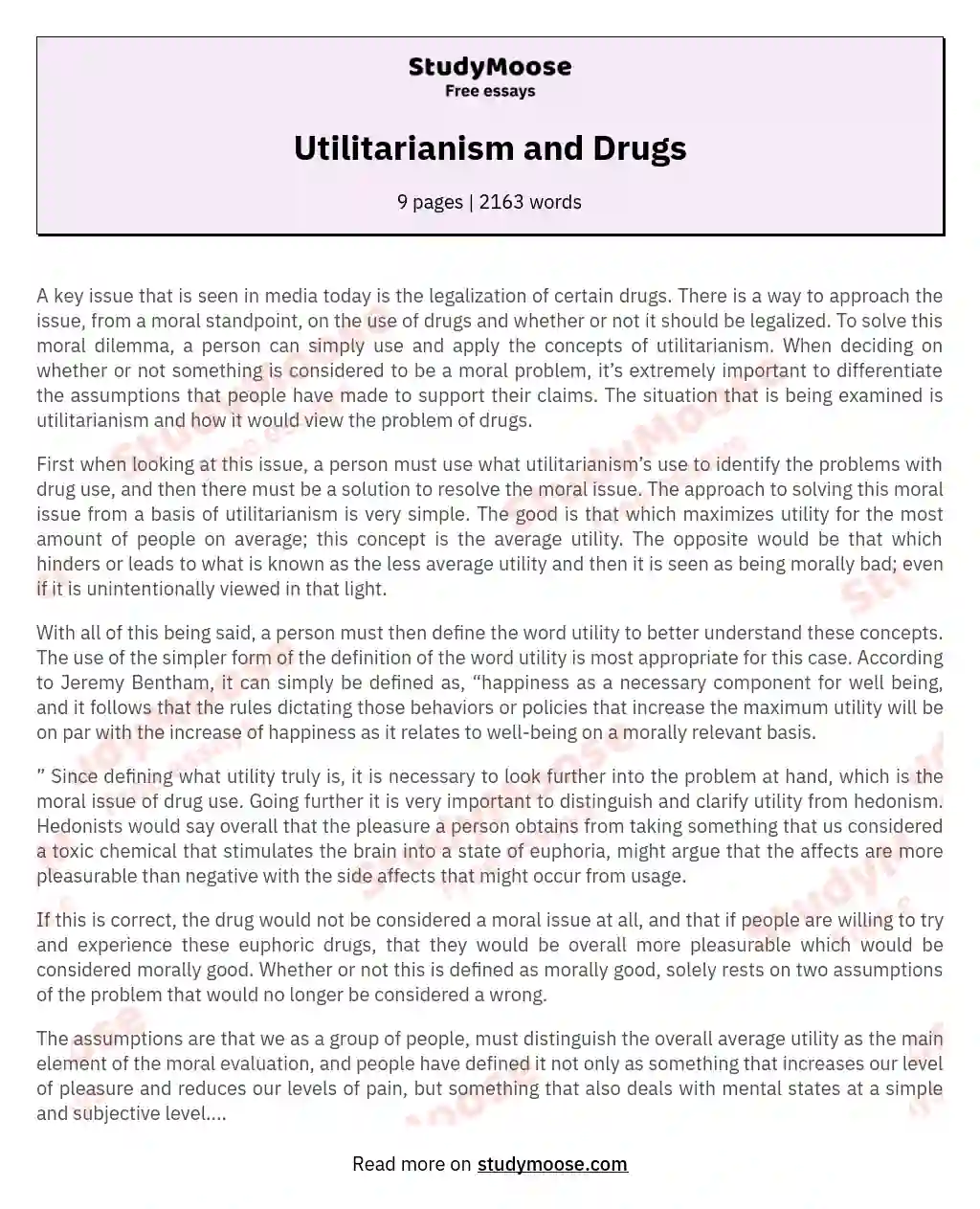 Utilitarianism and Drugs essay