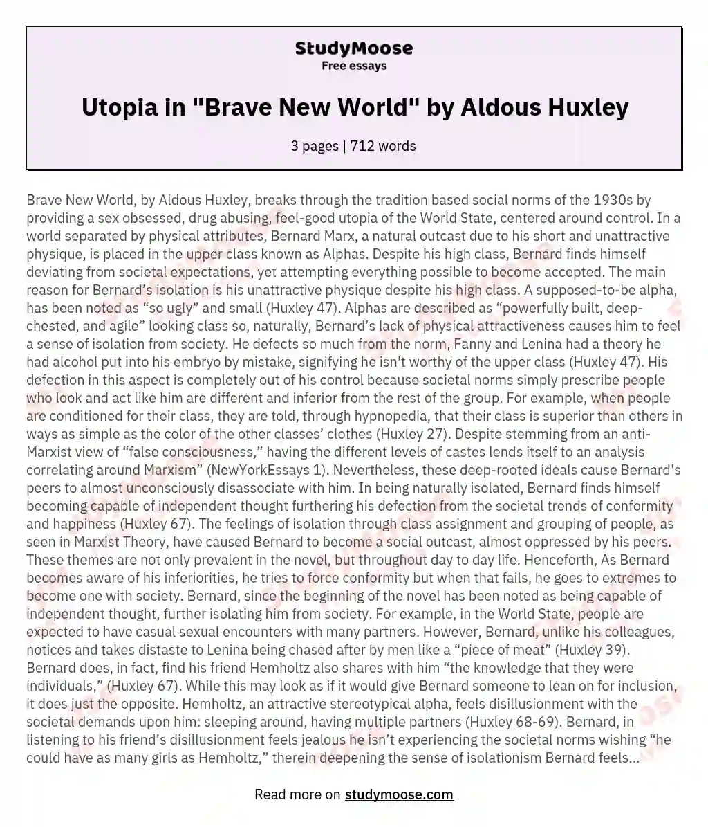 Utopia in "Brave New World" by Aldous Huxley